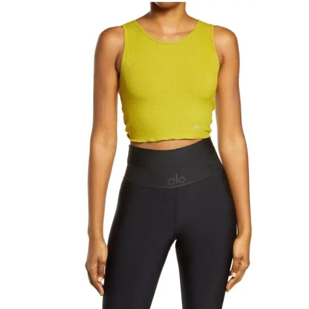 alo Swirl Two Way Cropped Reversible Tank Top in Chartreuse NWT XS
